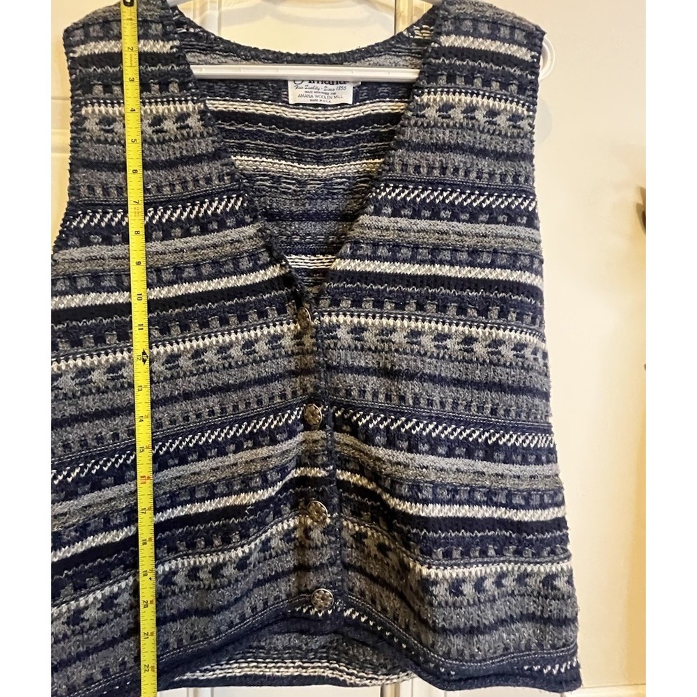 VTG Amana Woolen Mill Knit Fair Isle Vest Women's Large Blue Ornate Buttons - Picture 6 of 7